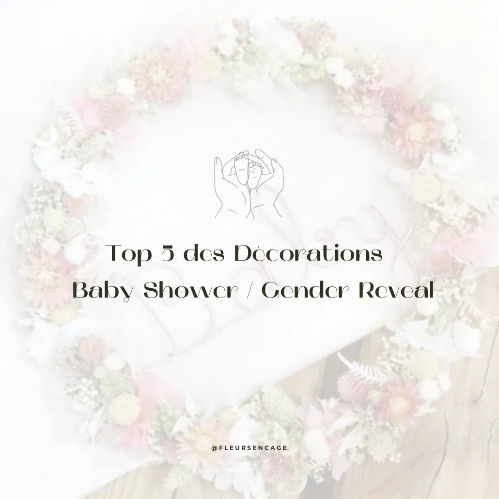 Top 5 des décorations en fleurs séchées pour une Baby Shower / Gender Reveal, Fleurs en Cage
