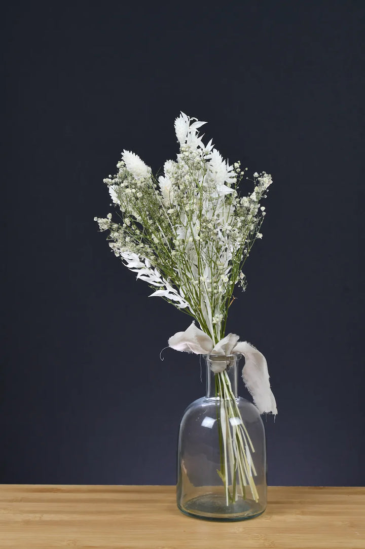 Bouquet de fleurs séchées, Bouquet Gaspard de fleurs séchées, blanc et vert,
